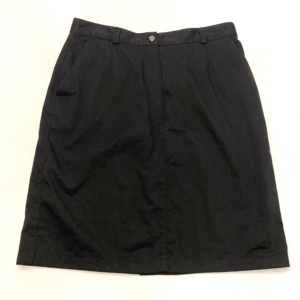 LL Bean Black Pencil Skirt Womens 14 Petite Cotton Poly Blend Knee Length Pocket
